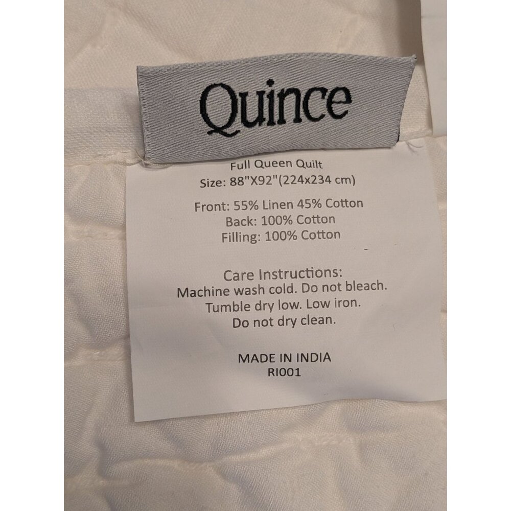 Quince European Linen Cotton Stitch Quilt 3PC Set Color White Size Full/Queen - Picture 4 of 7